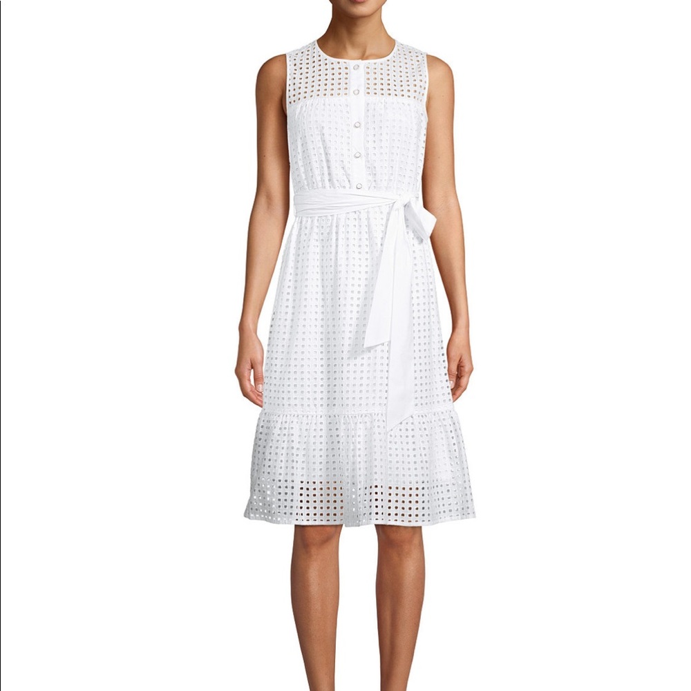 Anne Klein Cotton Eyelet Sleeveless Dress Color White Size 8